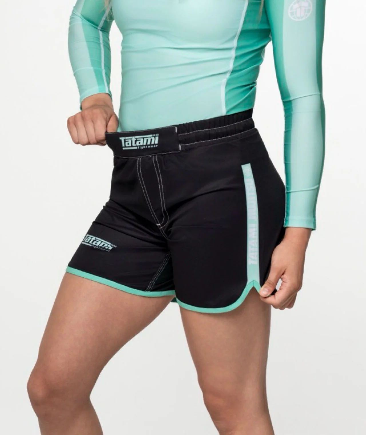 Ladies Contrast High Cut Shorts - Mint & Black - Image 2