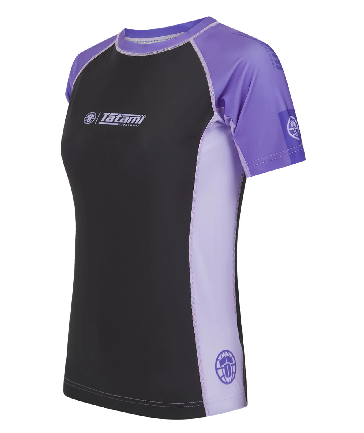 Ladies Contrast Short Sleeve Rash Guard - Purple & Black - Image 3
