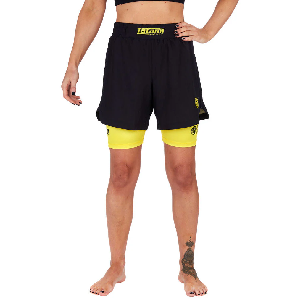 Ladies Dual Layer Grappling Shorts - Yellow - Image 6
