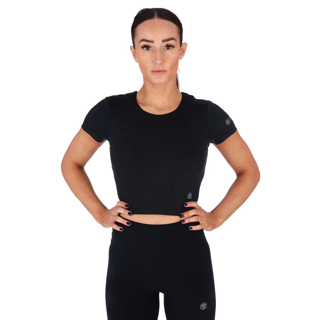 Ladies Fusion Cropped Training Top - Black - Image 2