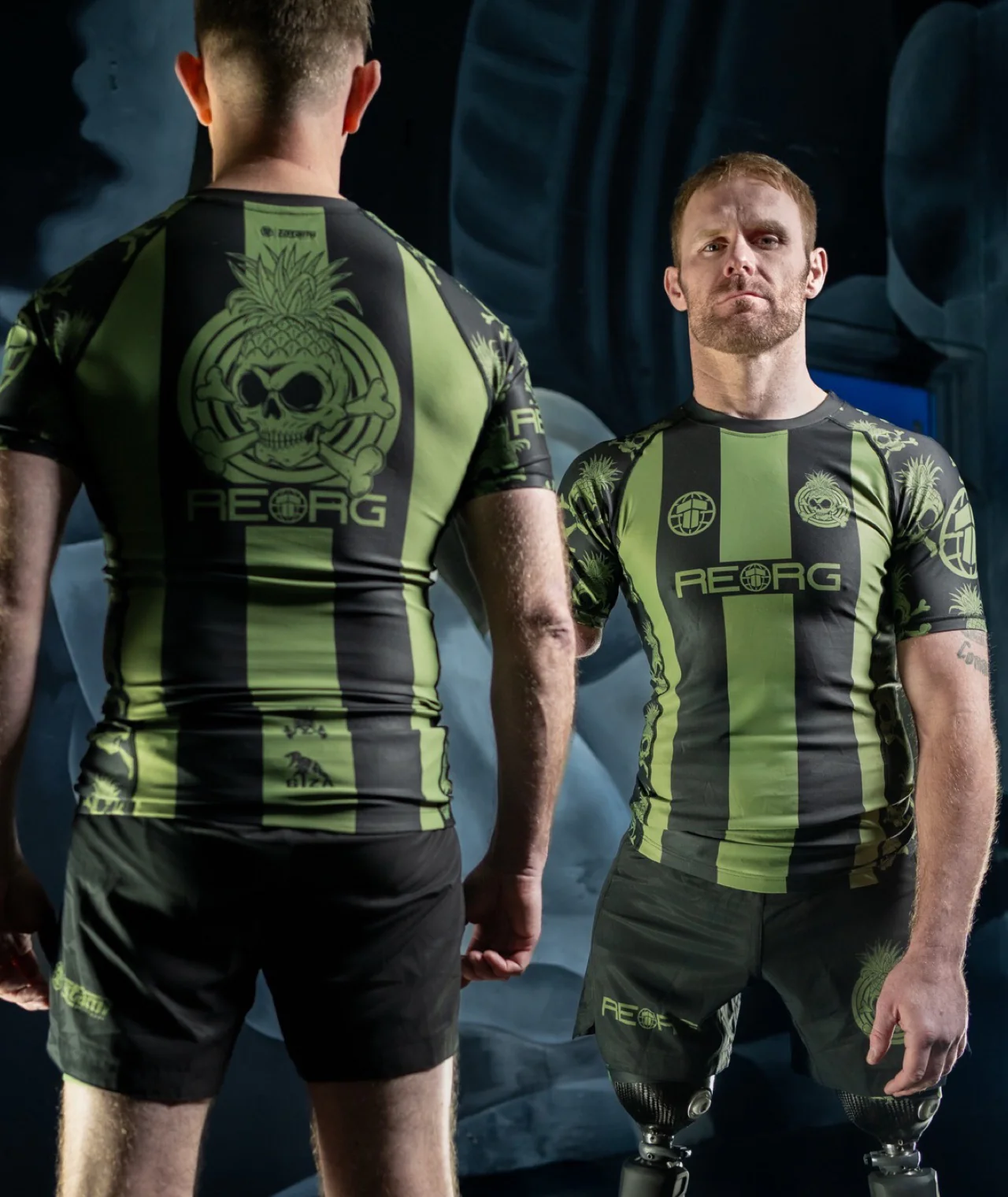 Reorg Striped Rash Guard - Khaki & Black - Image 2