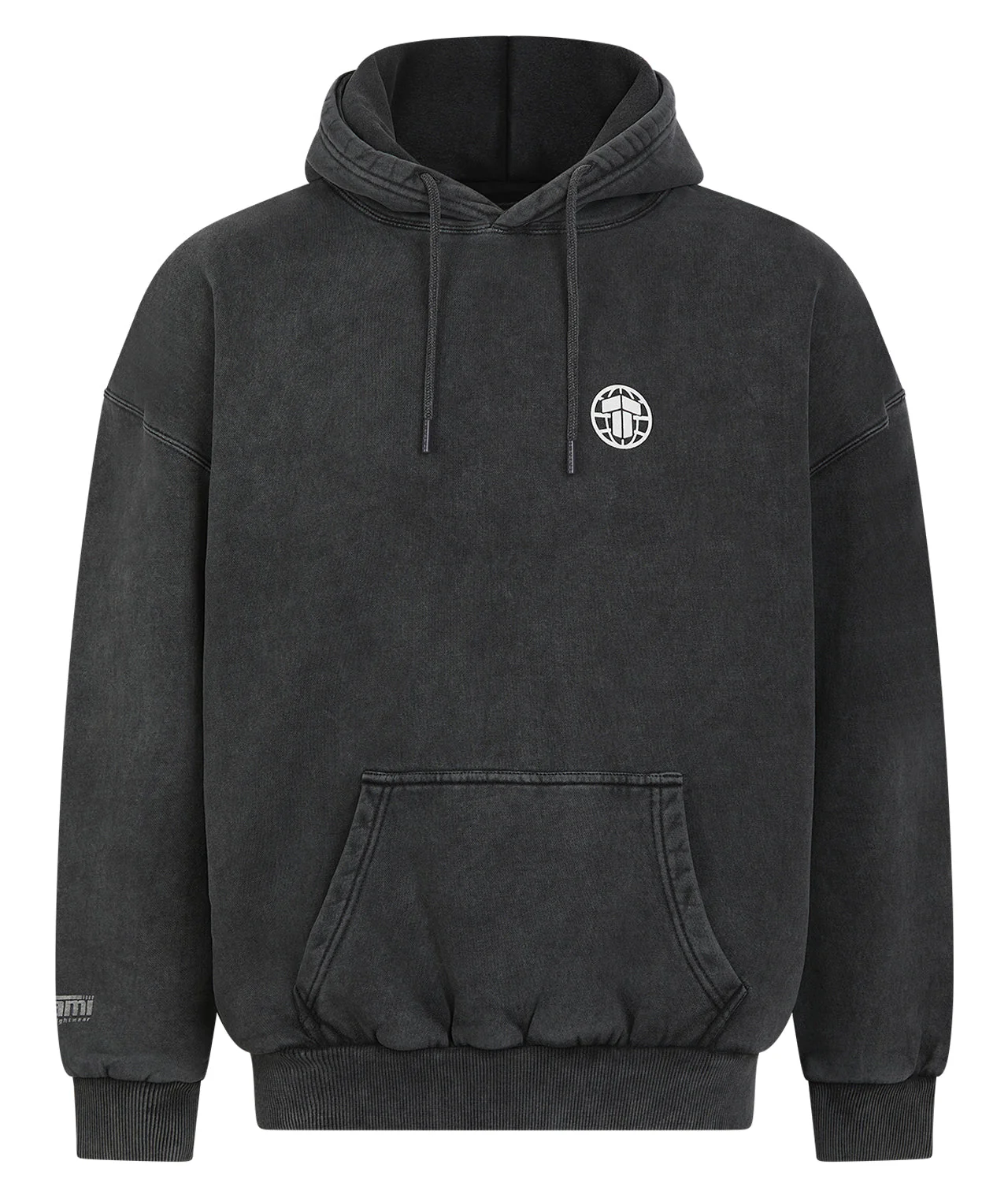 Tatami Globe Stonewashed Hoodie - White On Grey